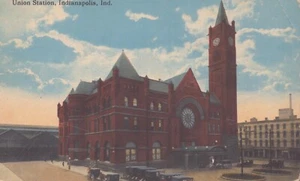 Postkarte - Eisenbahn - Union Station - Indianapolis, Ind. - Unbespielt - Bild 1 von 2