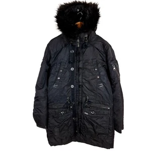 KHUJO CARTER Women's Parka Jacket Size S Black Hooded Pockets Full Zip Nylon - Picture 1 of 9