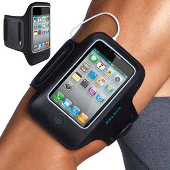 CAPA DE COURO PRETA ESPORTIVA PULSEIRA DE CINTO MACIO PARA APPLE IPHONE 5 - Imagem 1 de 3