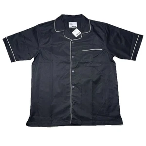 EPTM Boxy Button Up Shirt Mens Size Large Black Short Sleeve Contrast Stitching - Picture 1 of 5