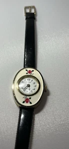 Carina Damen Swiss 17j Mechanische Uhr Emaille Rose Blume Schön Läuft Top - Bild 1 von 12
