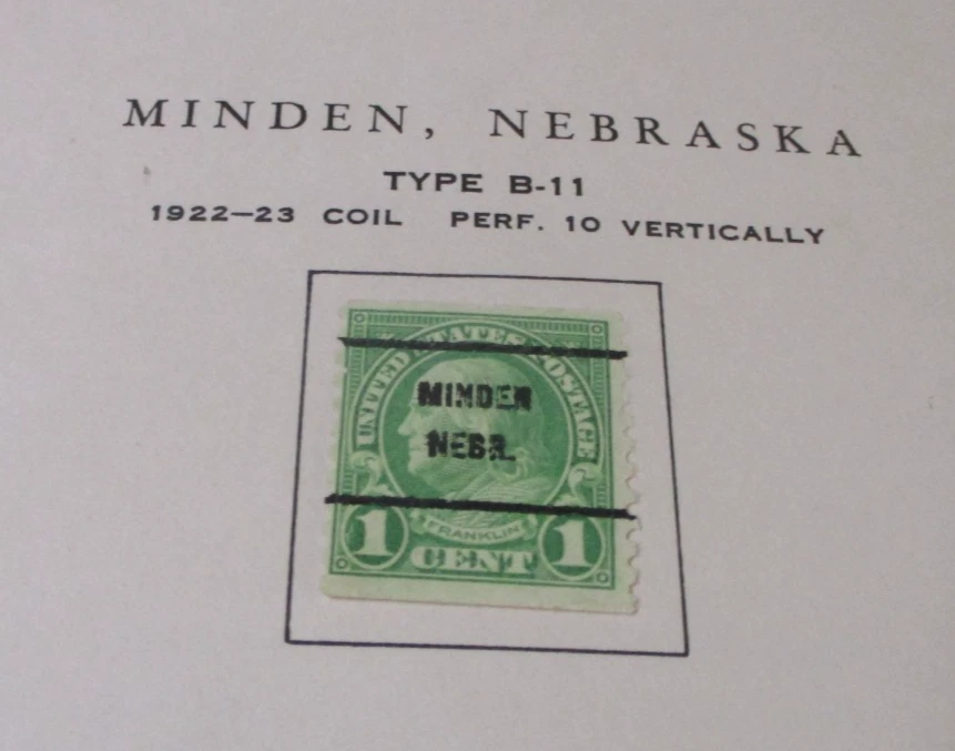 PRECANCEL STAMPS MINDEN NEBRASKA TYPE B-11 1922 23 COIL PREF 10 VERTICALLY - Image 1 of 1