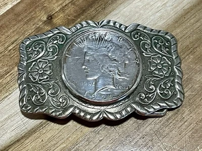 1922 Peace Silver Dollar Western Belt Buckle Vintage Made In USA Bell Hallmark - Image 1 of 4