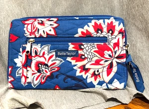 Bella Taylor blau Florista gesteppt 8" x 5" umlaufender Reißverschluss Kalbsleder Geldbörse-Neu ohne Etikett - Bild 1 von 6