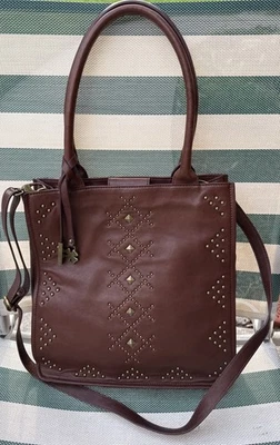 Lucky Brand deep brown studded tassel crossbody bag purse lots of pockets - Image 1 of 4