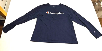 Camisa Pullover Champion Manga Larga Mujer Pequeña Azul Cuello Redondo Foto 1 de 4