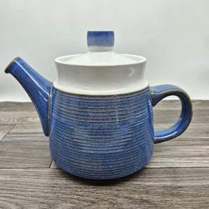 Denby Langley Chatsworth Teapot Blue Stoneware England Vintage - Picture 1 of 13