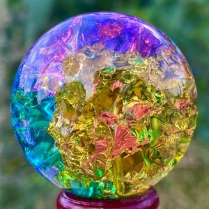153G Natural Titanium Rainbow Quartz sphere Crystal ball Healing - Picture 1 of 18