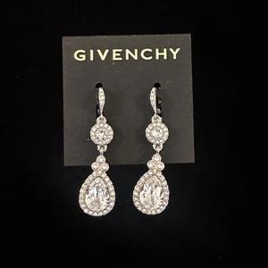 Givenchy silberfarbene Kristallglas Träne Ohrhänger - Bild 1 von 11