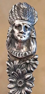 ANTIQUE Sterling Silver INDIAN CHIEF Souvenir Spoon CB&H MT HOOD PORTLAND OREGON - Picture 1 of 11