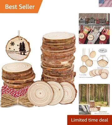 Juego de rebanadas de madera natural sin terminar - 50 piezas (2,4"-2,8") para proyectos creativos Foto 1 de 4