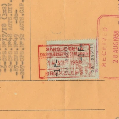BELGIUM Old Rare Revenue Tied Letterhead Invoice 1958 - Image 1 of 2