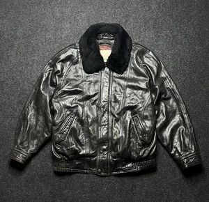 Vtg rare London Fog Black Bomber Orignal Leather Removable lining Jacket men XL - Picture 1 of 24