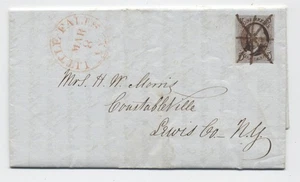 1850 Little falls NY #1 5 cent 1847 issue folded letter red CDS [45.674] - Picture 1 of 3