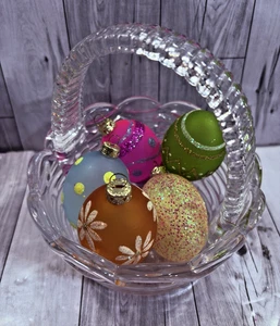 Vintage AVON eleganter Glaskorb & 5 Ostereier Set, Osterglasdeko - Bild 1 von 15