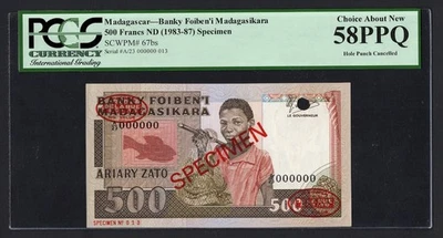 Madagascar 500 Francs ND(1983-87) P67bs "Specimen" About Unciruclated - Image 1 of 2