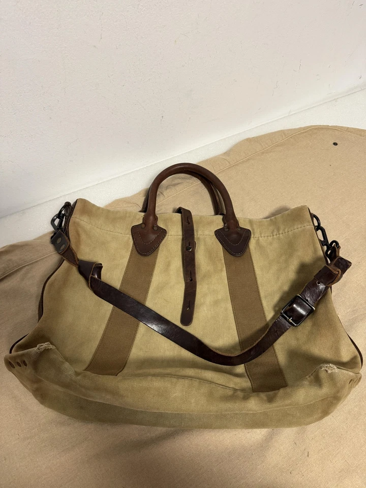 Bolso de hombro RRL & Co Ralph Lauren de cuero de lona caqui marrón fin de semana Foto 1 de 4