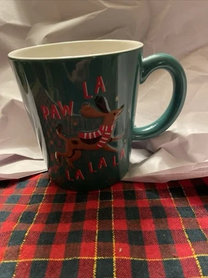 Wondershop Christmas Green Stoneware Coffee Mug Cup Dog Paw La La La La 16 oz - Image 1 of 4