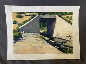 Pintura acuarela original vintage del puente North River NY Don Wynn - Imagen 1 de 14