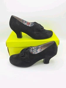 Hotter DONNA Court Shoes UK 8 -  EU 42 Black Suede Comfortable Mid Heel Bow  - Picture 1 of 12