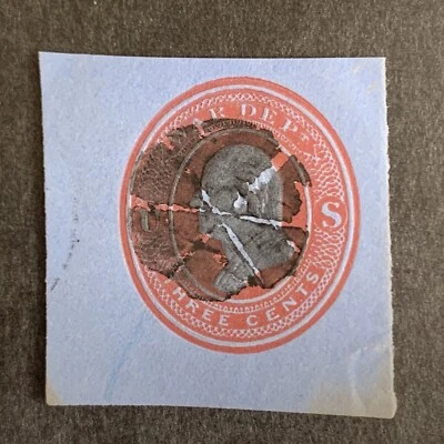 3/2073 US Stamp BOB 1873 Official Cut Square Sc #UO54 3c Used NH Red/Blue SeePic - Image 1 of 2
