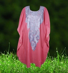 BOHO PINK Kaftan Midi Dress Embroidered MIDI CAFTAN SUMMER Beach Cover Up L-2X - Picture 1 of 5