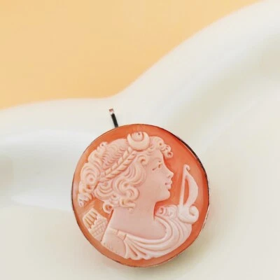 Ciondolo Argento 925 spilla Cammeo inciso a mano volto Donna artigianale Vintage - Immagine 1 di 4