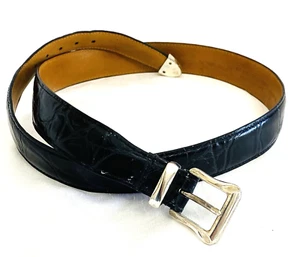 Italian Cowhide Uruguay Belt Men's 42/105 Black Leather Cowhide Silver Buckle - Picture 1 of 13