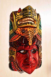 HAND MADE CARVED WOODEN MASK FROM GUATEMALA - GORGEOUS DETAILS!!! #9 - Picture 1 of 4