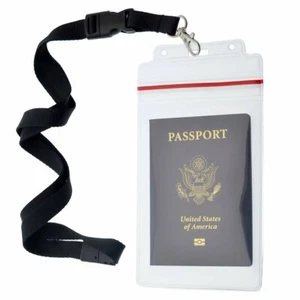 2 Pack Clear Waterproof Passport Holders with Premium Lanyards by Specialist ID - Picture 1 of 11