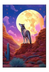 Majestic Wolf Mirando la Luna Llena en el Desierto - Obras de Arte impresas en lienzo, II - Imagen 1 de 10
