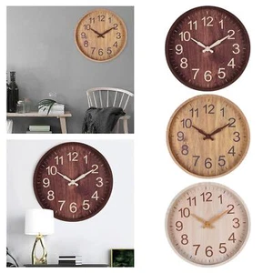 Nordic Wooden Wall Clock Round Clocks Home Office Dining Room Decor Ornament - Picture 1 of 26