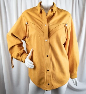 POSITANO PELLE Nuevo Amarillo Cuero Genuino Mujeres Camisa Occidental Chaqueta Talla L Foto 1 de 4