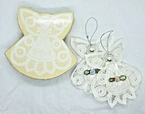 Juego de 2 piezas de caja coleccionable de encaje de ganchillo Doily ángel de colección - Imagen 1 de 9