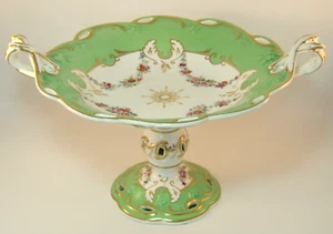 John Ridgway 6/5181 grande centrotavola verde floreale dorato tazza anni 1850 ottimo stato - Foto 1 di 12