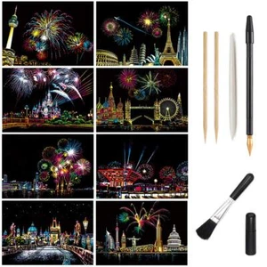 Scratch Art Paper, Rainbow Night View Scratchboard Pads for Adults and Kids Mini - Picture 1 of 7