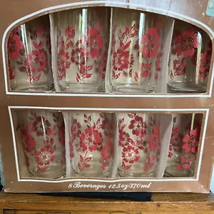 Vintage set of 8 FLORAL RETRO ANCHOR HOCKING KITCHEN GLASSES 12.5oz. NOS - Picture 1 of 4