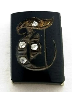 Antiker Onyx geschwungener Stein Diamanten Gold alte englische Initiale "T" 13,5 x10 mm P540 - Bild 1 von 8