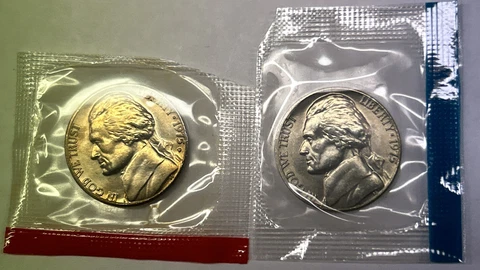 1975 P&D Jefferson Nickels from Mint Set in Mint Cello with Free Shipping Cover