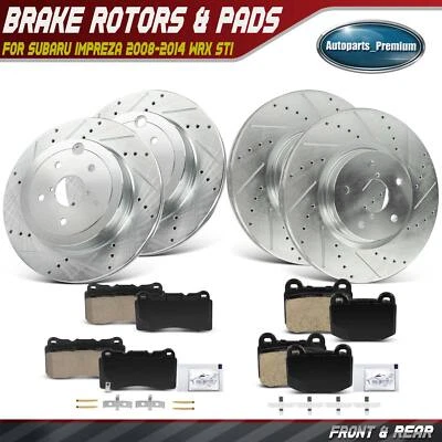 12pcs Front & Rear Drilled Rotors & Brake Pads for Subaru Impreza Subaru WRX STI - Image 1 of 4