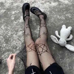 Star Print Fishnet Pantyhose for Women Gothic Mesh Five Pointed Style Tights - Picture 1 of 22