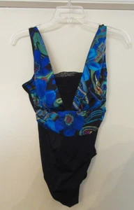 LONGITUDE Woman Size 10 Black w/Floral Design on Top 1-Piece Bathing Suit- NWT - Picture 1 of 8