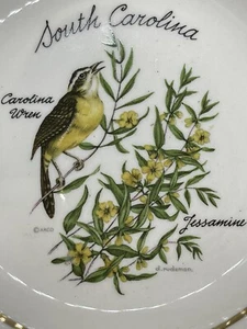 Vintage SOUTH CAROLINA State Ashtray SC State Bird Wren & Jasmine D Rudeman Dish - Imagen 1 de 5