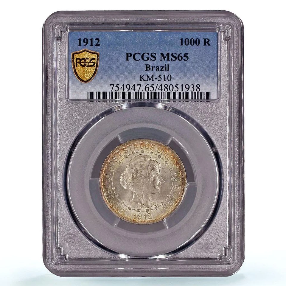 Brazil 1000 reis Regular Coinage Liberty Head KM-510 MS65 PCGS silver coin 1912 - Image 1 of 4