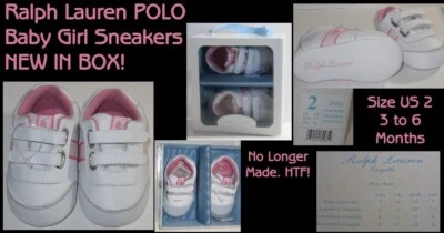Ralph Lauren POLO Bebé Niña Talla EE. UU. 2, ¡Zapatillas Nuevas En Caja! 3-6 meses, rosa blanco Foto 1 de 4
