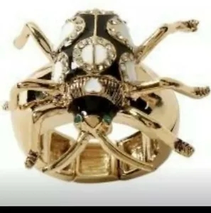 Betsey Johnson Green Eye Beetle Bug Black & White Expanding Stretch Ring $35 - Picture 1 of 8