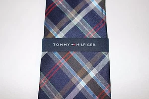 TOMMY HILFIGER Men's Tie Navy Olive Plaid Silk Blend CLASSIC NEW $65 - Picture 1 of 5