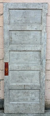 31"x83" Antique Vintage Old Salvaged SOLID Interior Wood Wooden Door 5 Panels - Image 1 of 4