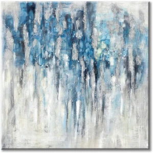 Abstract Wall Art Canvas Picture: Blue and Gray Artwork Modern Painting for Bath - Picture 1 of 8