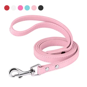 Soft PU Leather Dog Leash Lead Rope with Handle for Walking 4ft 120cm Pink Red - Picture 1 of 24